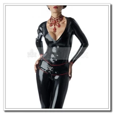 Latex Catsuit Rubber Costumes V Neck Deep Cool Unisex Rompers Customize .4mm K94