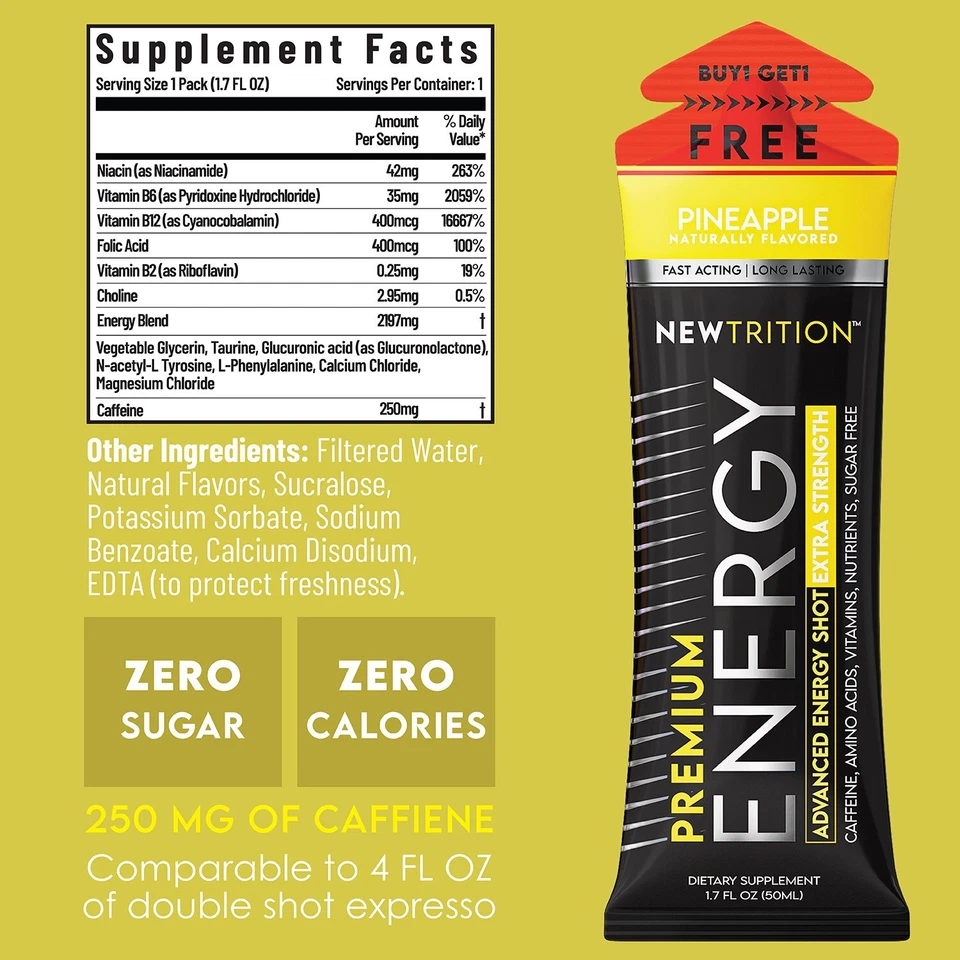 NewTrition Extra Strength Energy Shots - Piña - 24Ct Foto 2 de 3