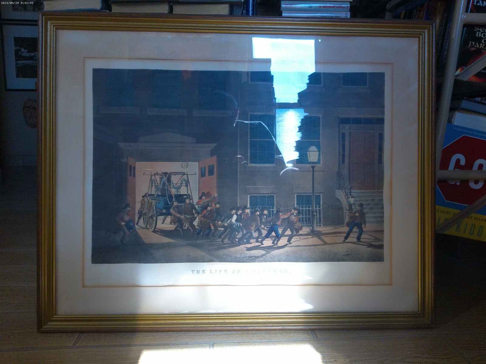 1854 HAND COLORED NEW YORK CITY "THE NIGHT ALARM" N. CURRIER RARE  FIREMAN PRINT