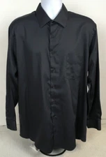 Van Heusen Button Down Shirt Men Size 17.5 34 35 Dark Gray Lux Sateen 1 Pocket