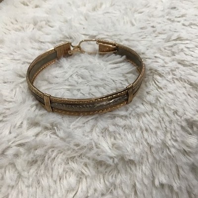 Silver And Gold Two Tone Wire Wrap Bangle Bracelet