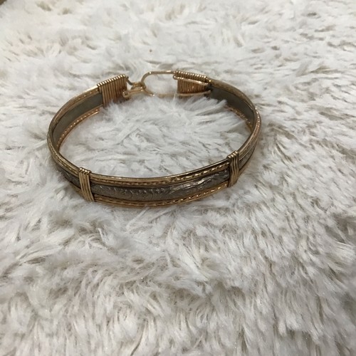 Silver And Gold Two Tone Wire Wrap Bangle Bracelet