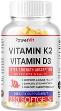 Vitamin K2 100mcg  Vitamin D3 5000 IU 250 Softgels - Gluten Free