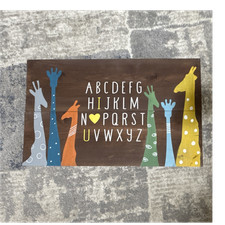 Handmade Wooden Nursery Wall Hanging Alphabet Giraffe Decor Colorful Animals
