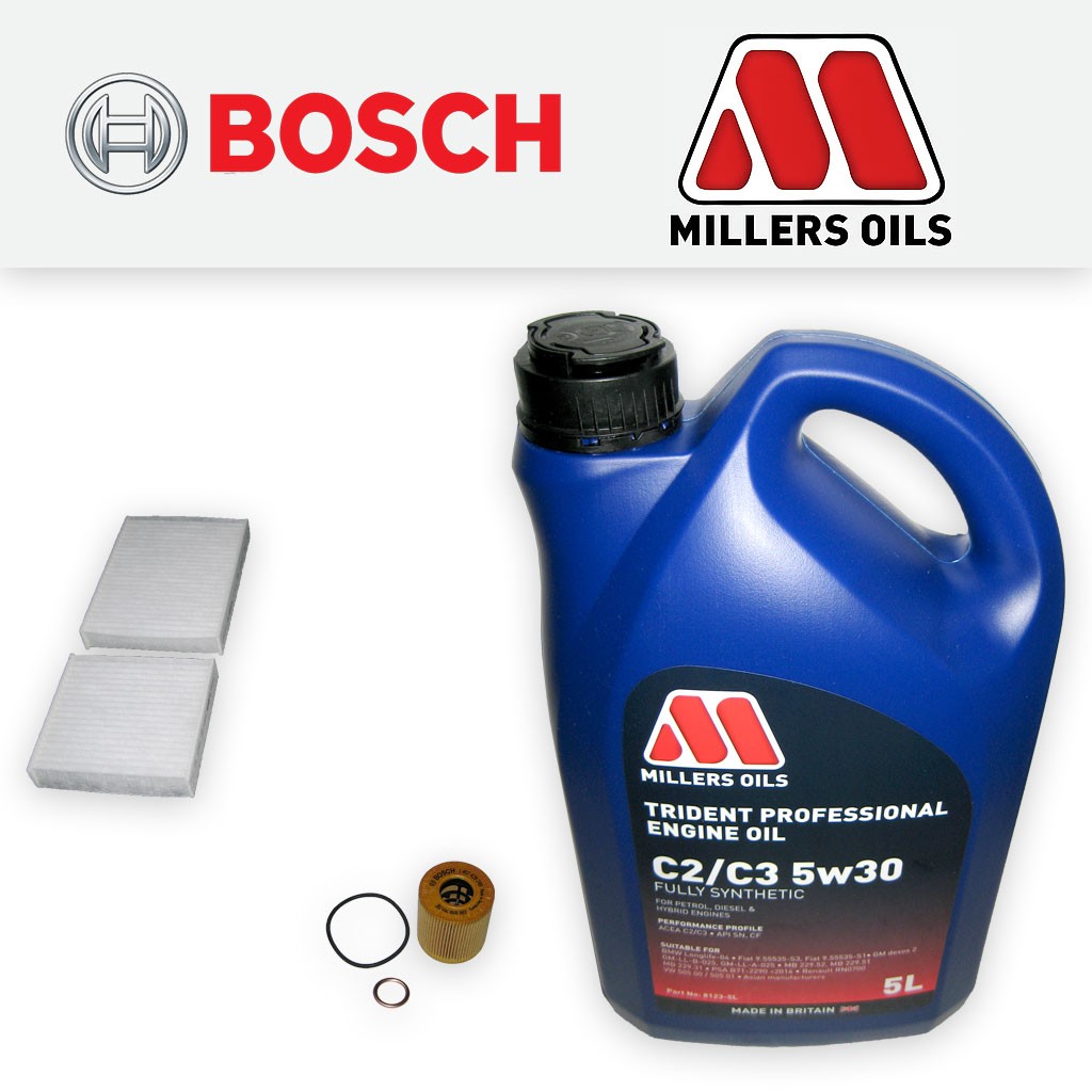 SERVICE KIT for CITROEN DS3 1.4 VTI 95 BOSCH OIL CABIN FILTERS +OIL (2010-2015)