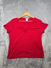 Coldwater Creek Shirt Top Womens XL Red Stretch V Neck Knotted Front USA Made