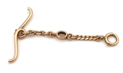 Antique Landin 14K Yellow Gold T-Bar FOB For Watch Chain/ Necklace 6.11g