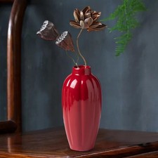 Red Ceramic Vase Rustic Desktop Ceramic Vase for Shelf Bookshelf Farmhouse
