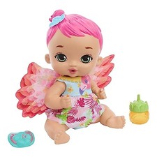 Mattel My Garden Baby - Bambola Junior Fenicottero Rosa con pannolino riutilizza