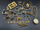 Vintage Now Gold Tone Costume Jewelry Lot Earrings Necklaces Bracelet Brooch