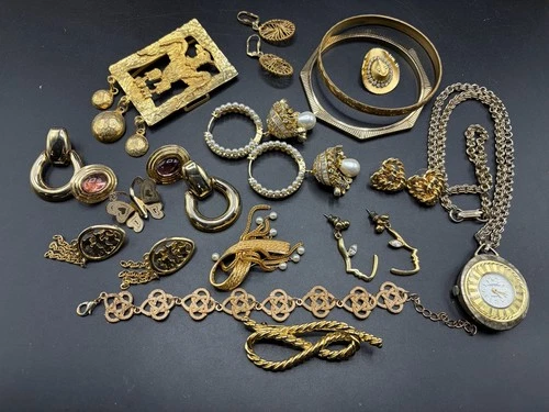 Vintage Now Gold Tone Costume Jewelry Lot Earrings Necklaces Bracelet Brooch