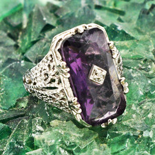 Sterling Silver 925 Purple  White Gemstone Open Work Ring Size 6.5