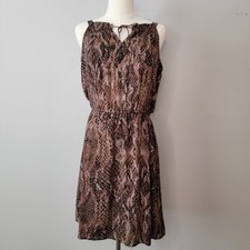 Maurices Brown Snakeskin Chiffon Sundress NEW Deadstock S Lined Mob Wife Cruise