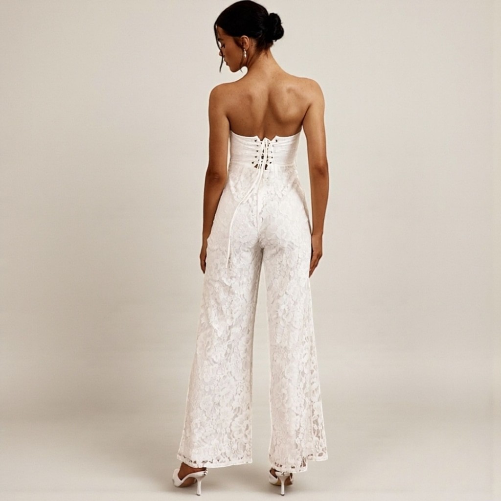 Altar’d State Lace Strapless Jumpsuit Off White Size XL NWT Corset Lace Up Back thumbnail 4