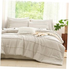 Comforter Set Size 7 Pieces Soft Pinch Pleat Bed in a Bag Queen Beige
