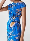 Whistles Size 14  Blue Exotic Floral Silk Bodycon Knee Length Dress