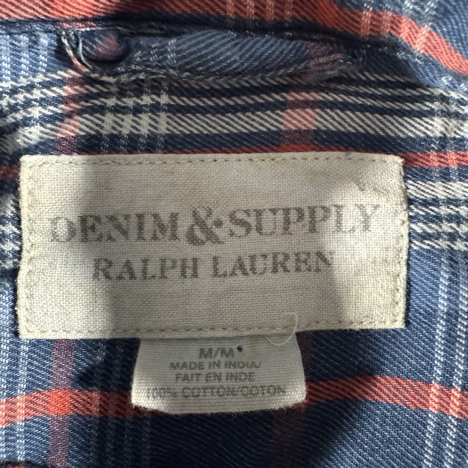 Denim and Supply Ralph Lauren Shirt Mens Medium Blue Plaid Lightweight Flannel