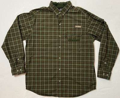 Columbia PHG Mens L Vented Hunting Shirt Green Plaid Long Sleeve Button Up