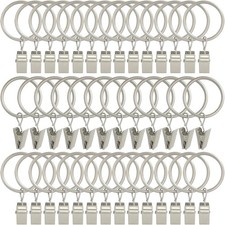 AMZSEVEN 40 Pack Curtain Rings with Clips, 1.26" I D 40 Pack, Matte Silver