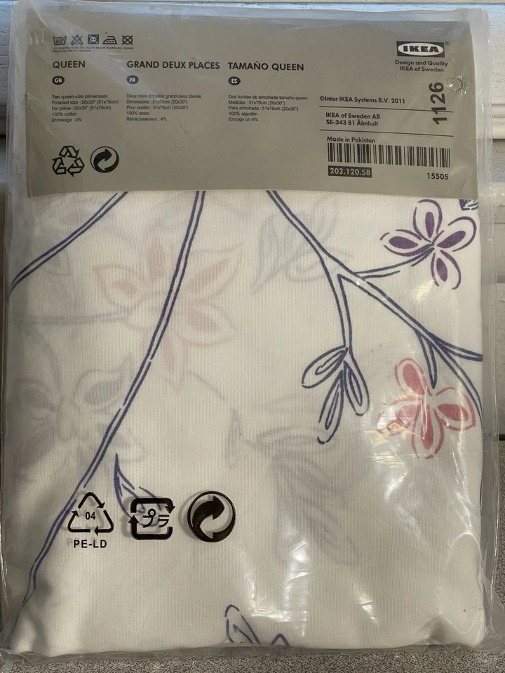 IKEA. 2  Skoghall Abstract Floral Pattern Queen Pillowcases. 500 Thread. NEW. Foto 3 de 4