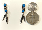 925 Sterling VTG Navajo Rita & Mike Begay Turquoise Feather Earrings 3” — photo 2