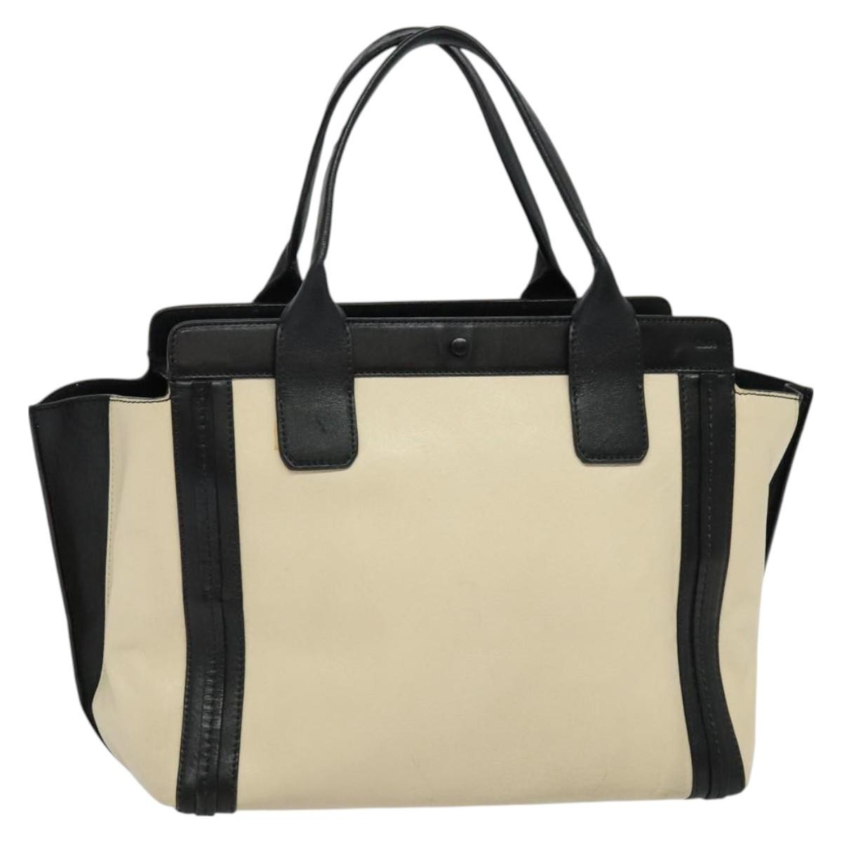 Chloe Alison Leather Tote Bag in Beige Black Auth GH200