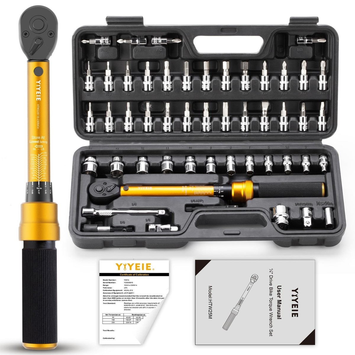 YIYEIE 50Pcs Master Bike Torque Wrench Set, 1/4 Inch Drive, 10-230