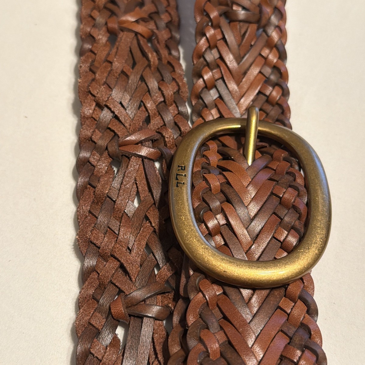 Vtg Ralph Lauren Belt Womens Large Brown Braided Leather Antique Brass Buckle Lauren Ralph Lauren Women main image 3