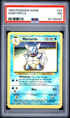 1999 POKEMON BASE SET UNLIMITED #42 WARTORTLE PSA 7