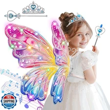 TALGIC Electric Fairy Wings for Kids, LED Lights and Music, Pink 