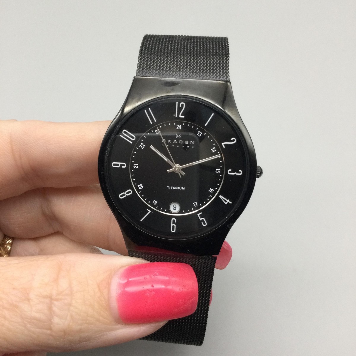 Skagen Mens Watch 37mm Black Dial Date Titanium 233XLTMB Mesh New Battery Skagen Men main image 3