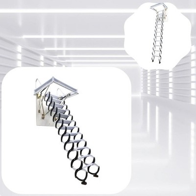 Black Telescopic Attic Folding Ladder 9.8ft Extension Loft Pull Down Stairs