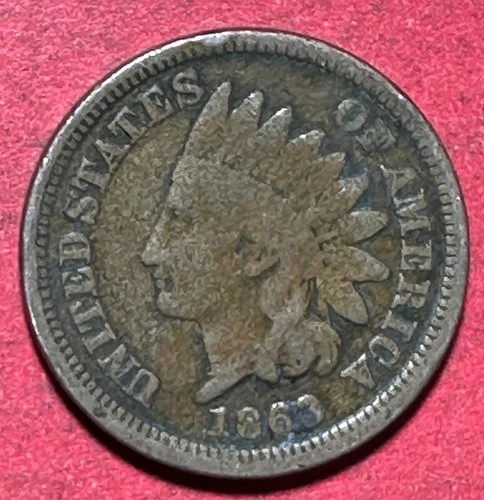 1863 US Copper Nickel Indian Head Cent! Good/VG Details! Civil War Days!