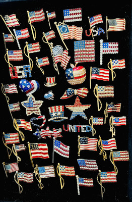 Lot 50 Patriotic USA Red White Blue Rhinestone Enamel BROOCH Lot American Flag +