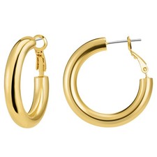 Thick Gold Hoop Earrings for Women, 18K Real Gold Plated 925 Sterling Silver ...
