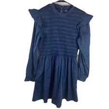 NWT Gap Dress Women's Size L Petite Blue Floral Smocked Ruffle Balloon Sleeve