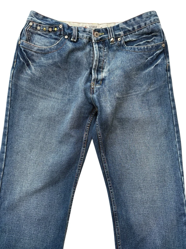 Y2K Duke Serge Men's Baggy Blue Cotton Thick Solid Jeans Size W36 L29 - Image 4 of 4