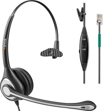 Wantek Corded Telephone Headset Mono w/Noise Canceling Mic for Landline Phones