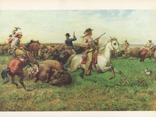 1972 Vintage HUNTING "GREAT ROYAL BUFFALO HUNT, 1894" STAMPEDE Color Lithograph