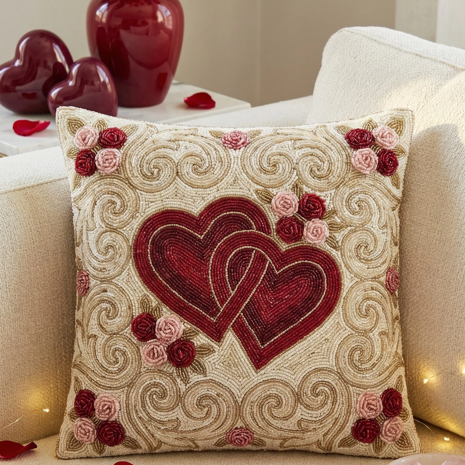 Beaded Heart Throw Pillow Cover, 16x16 18x18 20x20 Inches, Romantic Floral
Opens in a new window or