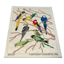 Vintage Artcraft Concepts 1982 Parrots Needlepoint Canvas Wall Art 870127