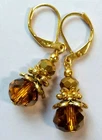 DARK AMBER COLOR two toned crystal earring GP LEVERBACK artisan X2