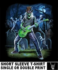  ROCK ROLL SKELETON GUITAR PLAYER BLUES GRAVEYARD WALKING DEAD SKULL T-SHIRT A11