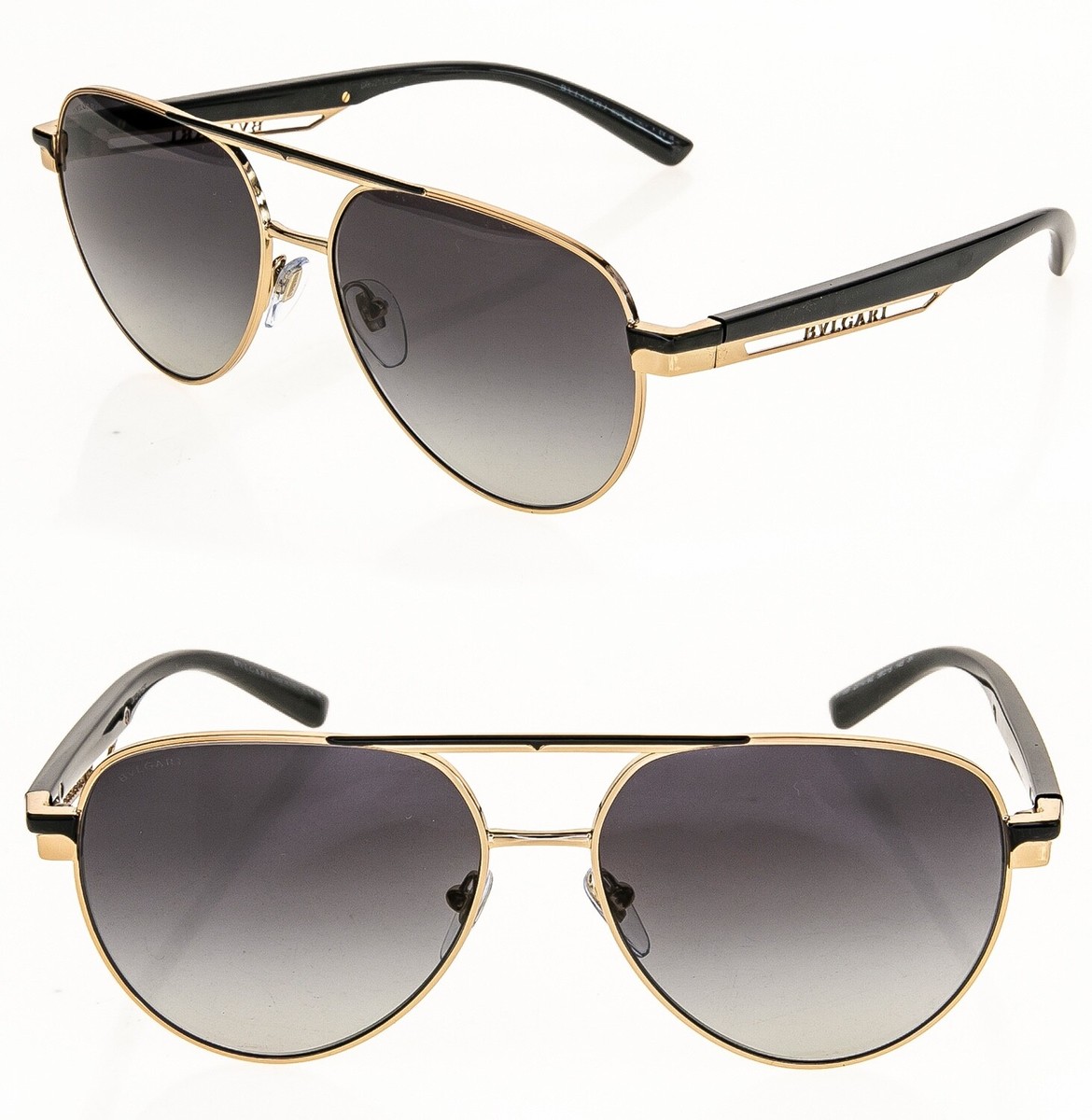 BVLGARI LOGO BV6189 Rose Gold Black Metal Pilot Aviator Unisex