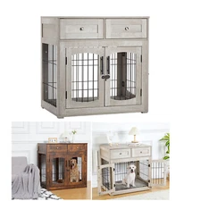 Large Dog Crate Furniture Wood Dog Kennel with 2 Drawers 3-Doors for S/M/L Dogs
