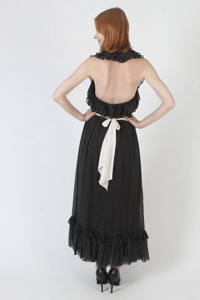 Maxi Vestido De Colección Lilli Diamond California Diseñador Lunares Punto Suizo Espalda Abierta Baile de graduación Foto 3 de 4