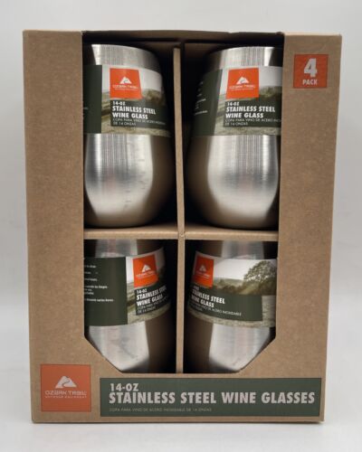 2018 Ozark Trail Stainless Steel Wine Glass 14oz 4 Pack RARE!!
