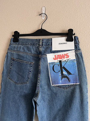 Calvin Klein 204W39NYC JAWS Printed Denim Jeans - Size 32 - Blue - Raf Simons
