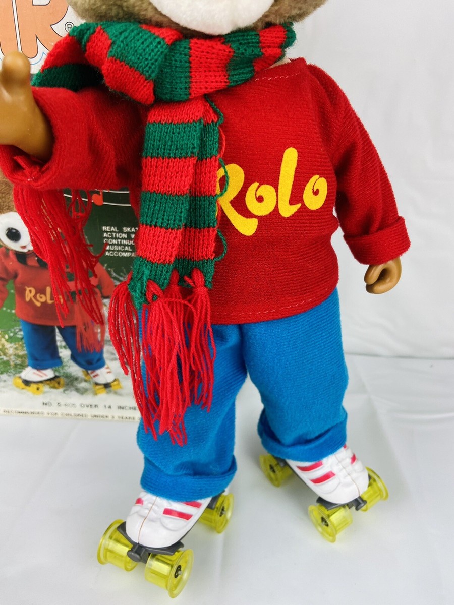 Vintage Roller Bear Toy Mechanical Roller Skating Bear 14” w/ Box