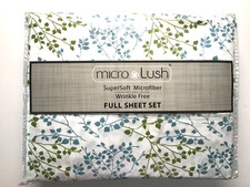 MICRO LUSH 106004 BLUE FLORAL - 4PC FULL SHEET SET 100 POLYESTER MICROFIBER